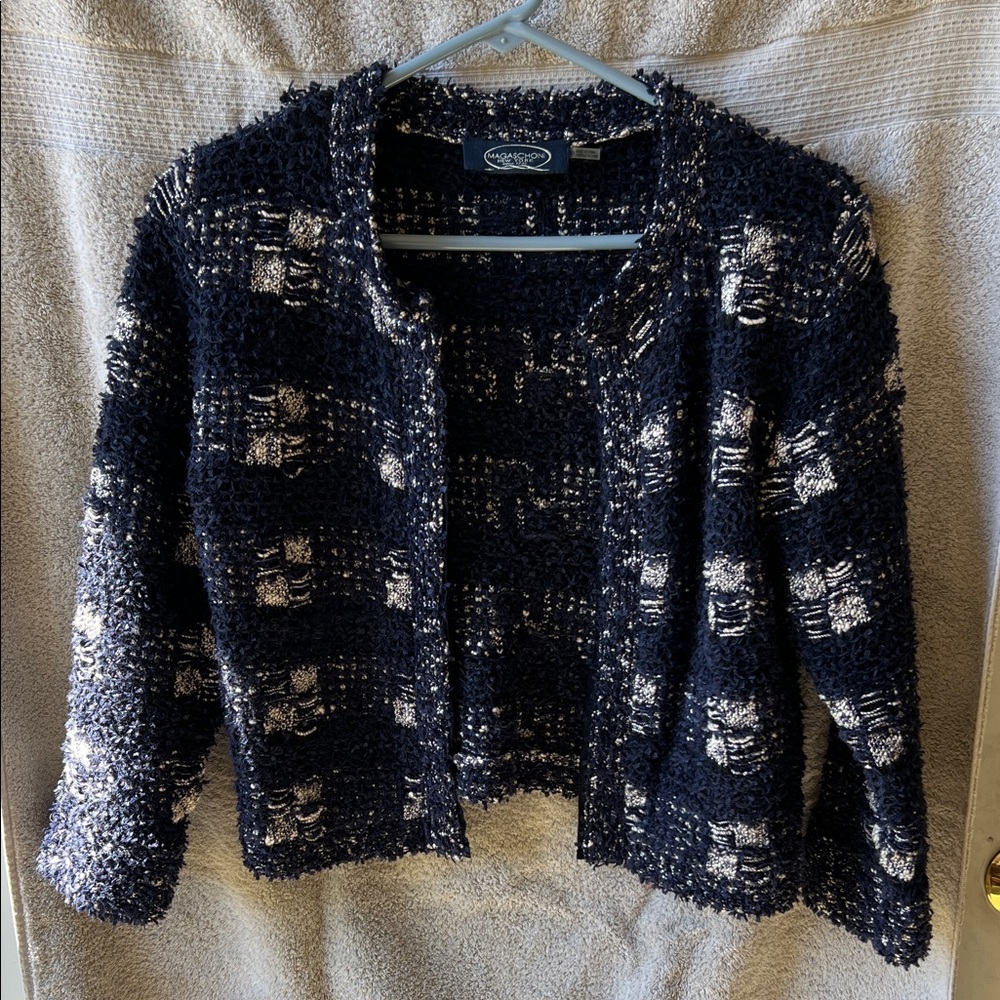 VGUC Magaschoni Navy Blue & White Boucle Style Jacket